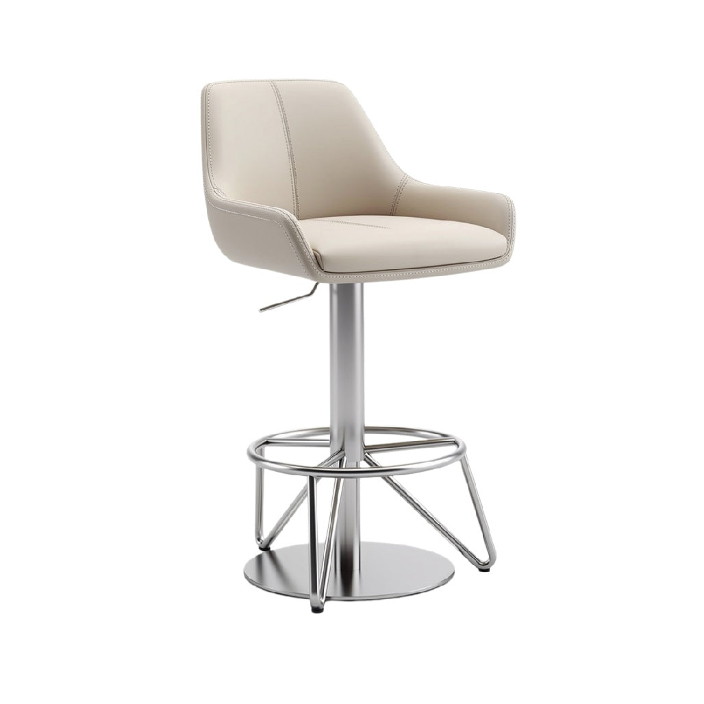Modern Adjustable Bar Stool with Chrome Base and Soft Upholstered Seat