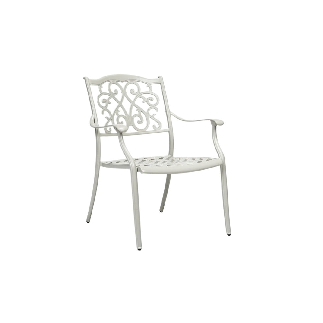 Elegant Outdoor Metal Chair with Decorative Backrest and Armrests